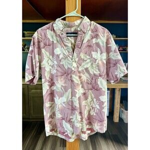 Vintage Blue Paradise Brand Hawaiian Shirt Men’s, Medium Pink, Floral, Tiki